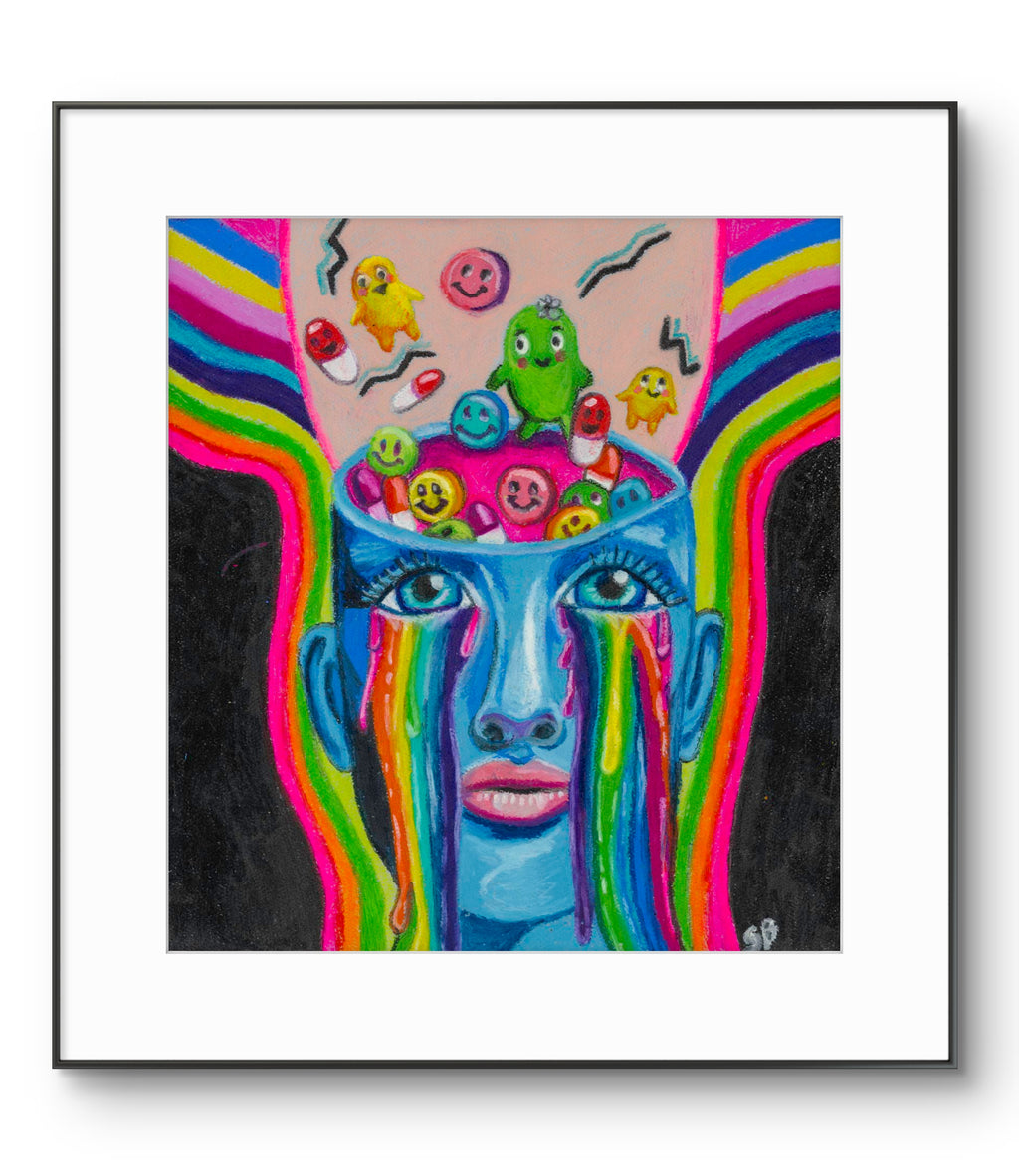 In My Head: Take Your Happy Pills | Original 11x14" Oil Pastel Painting