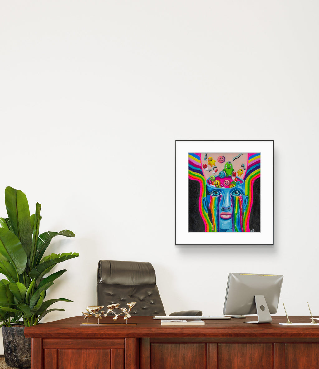 In My Head: Take Your Happy Pills | Original 11x14" Oil Pastel Painting
