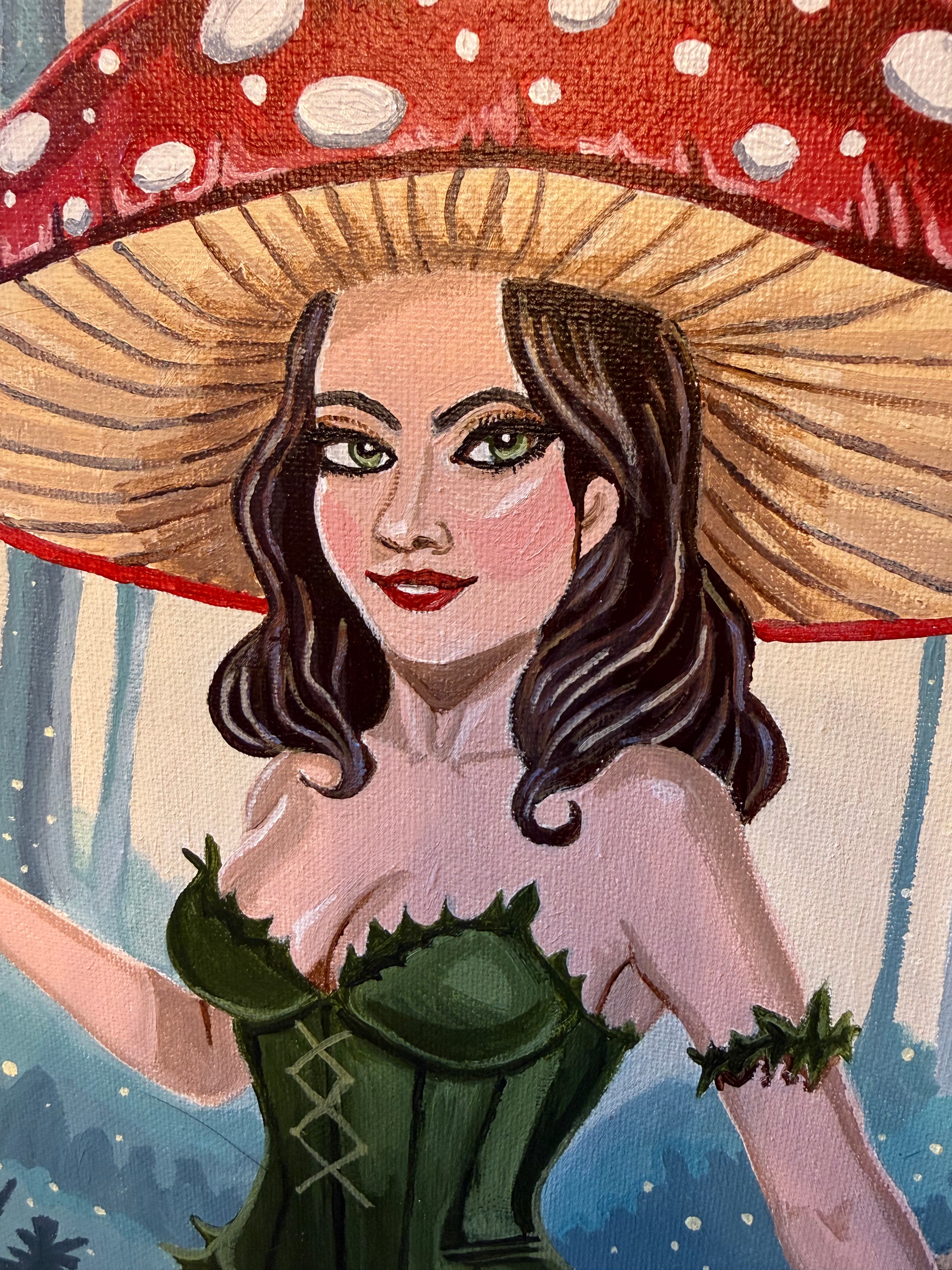 Amanita: Mushroom Maiden | Original 14x14" Acrylic Painting