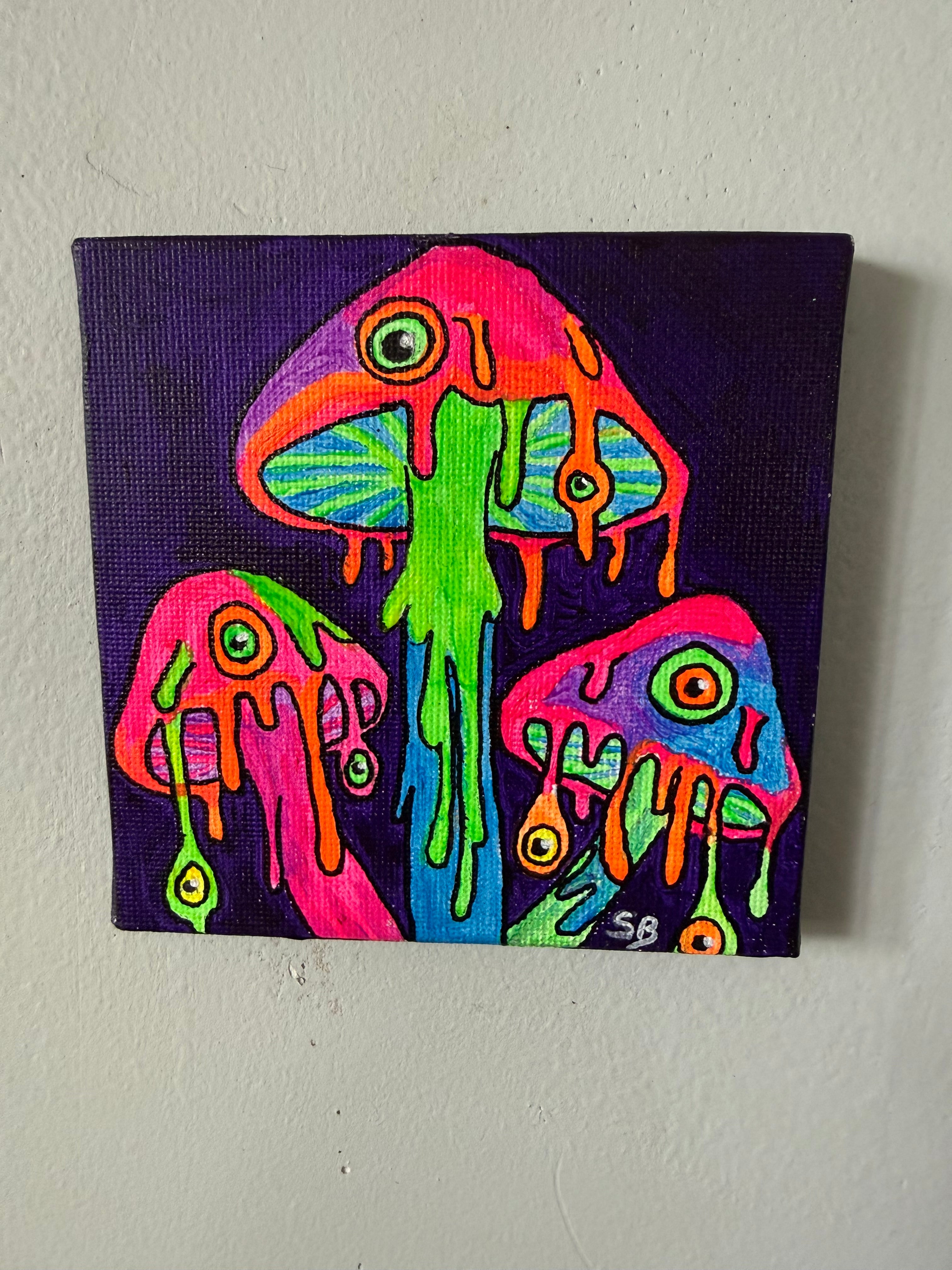 Psycho Shrooms | Original UV Reactive 4x4" Acrylic Painting