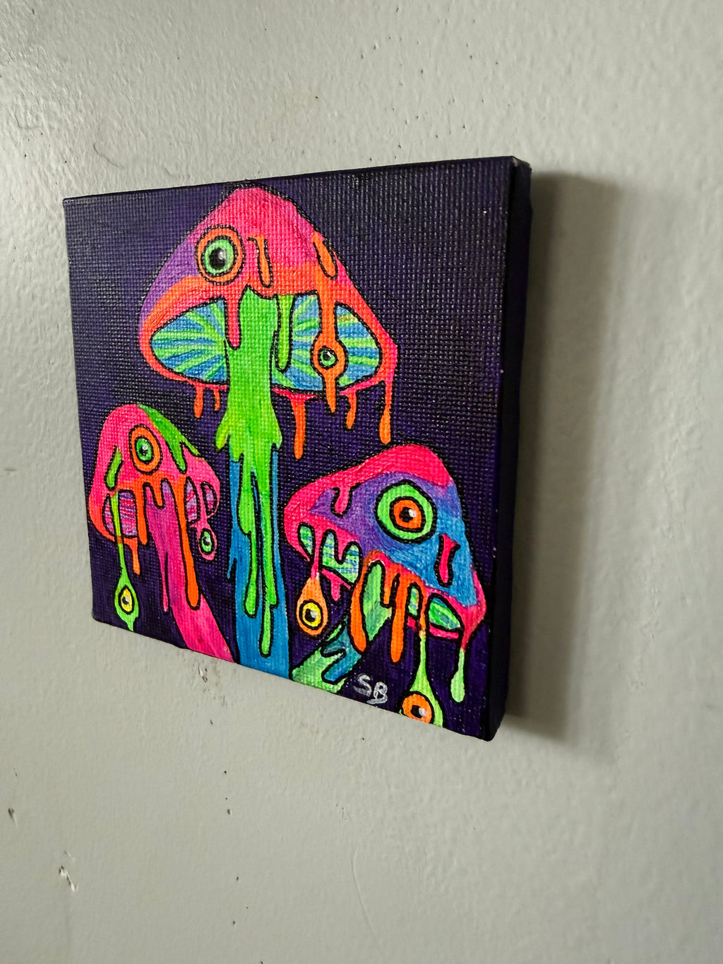 Psycho Shrooms | Original UV Reactive 4x4" Acrylic Painting