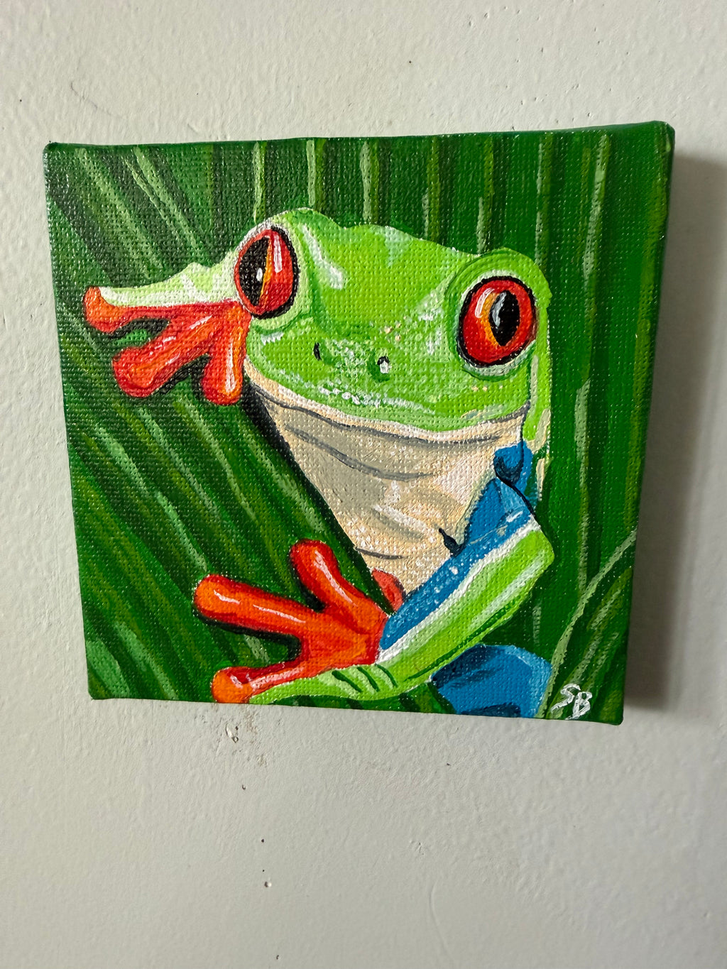 Sticky Fingers/Frog portrait | Original 4x4" Acrylic Painting