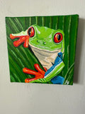 Sticky Fingers/Frog portrait | Original 4x4" Acrylic Painting