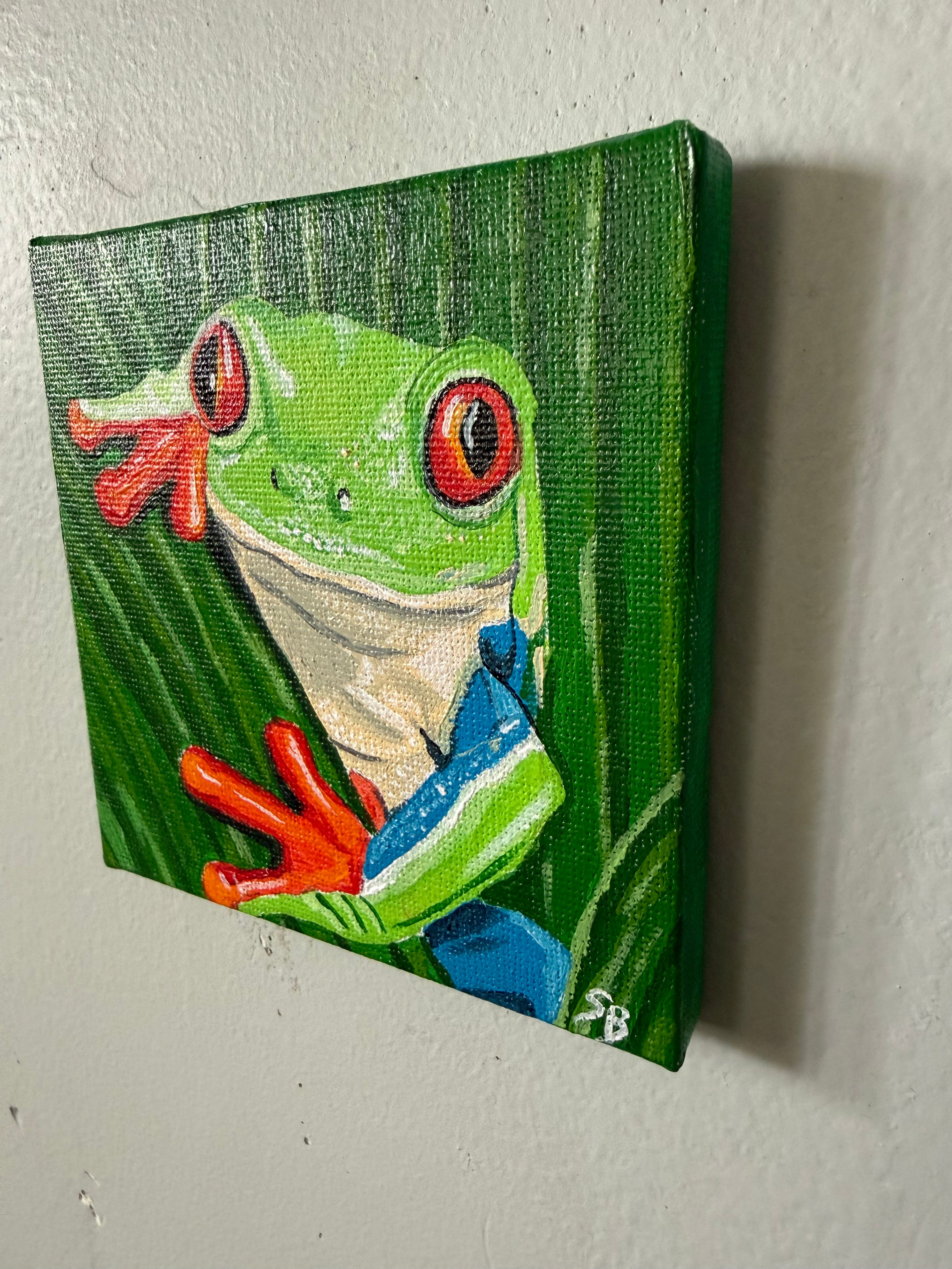 Sticky Fingers/Frog portrait | Original 4x4" Acrylic Painting
