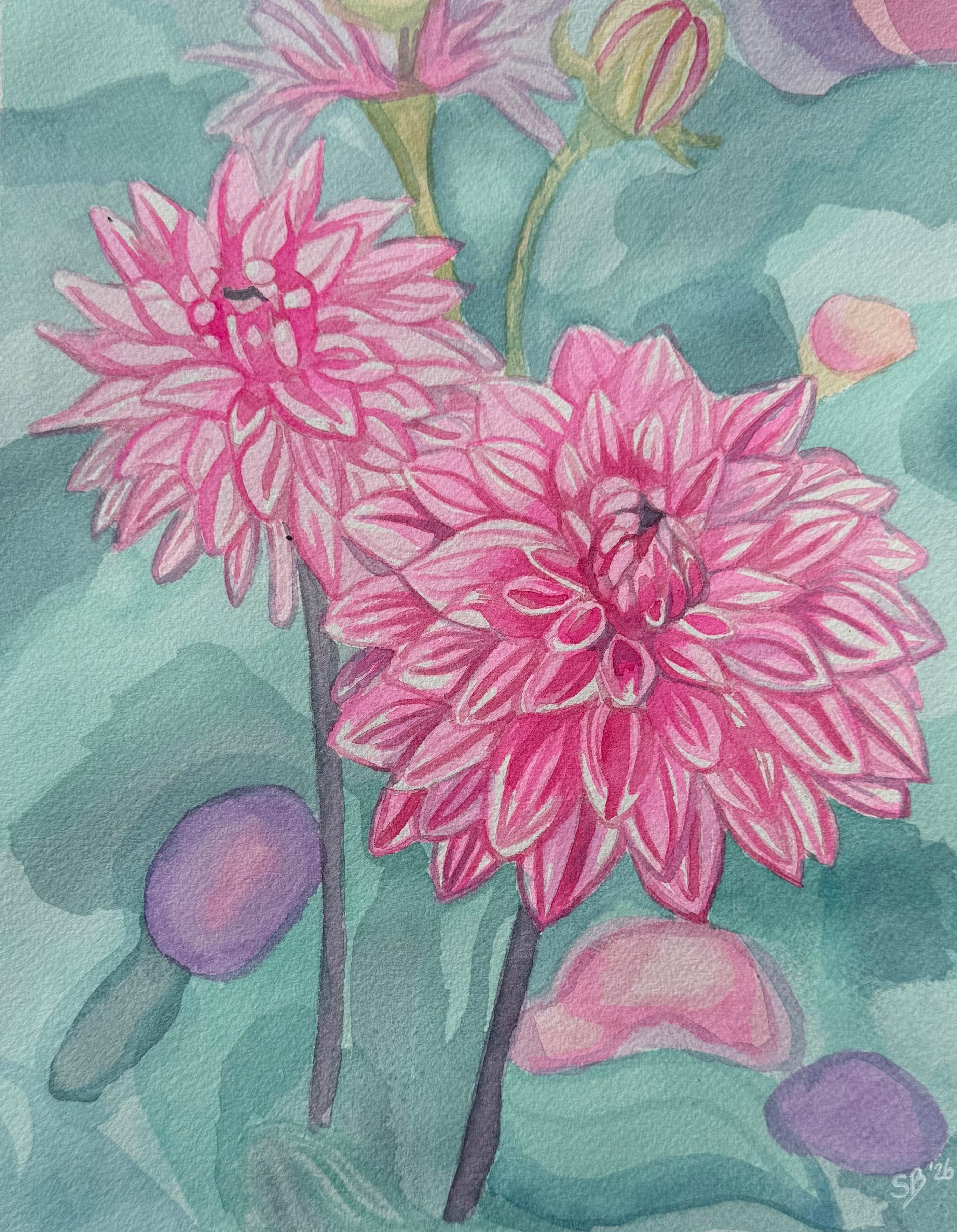 Dahlia Daydream | Original 8.75 x 11" Watercolor Painting