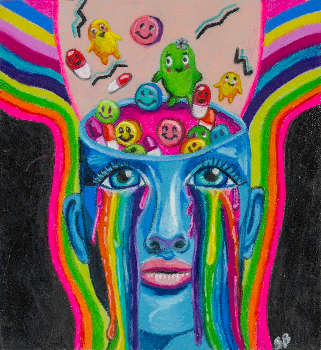 In My Head: Take Your Happy Pills | Original 11x14" Oil Pastel Painting